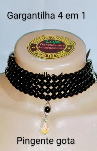 Gargantilha 4 em 1 com Pingente Gota Pérola Preta .