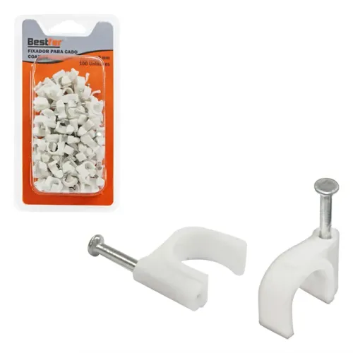 Fixador de Cabo Coaxial 8mm FIxa Fio Branco 100pcs Bestfer