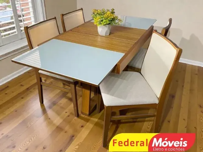 Mesa de Jantar Extensiva 1,70m aberta c/ 4 cadeiras Mega Oferta