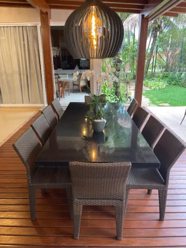 Mesa jantar tampo de granito preto 2,5x1,1 m, com 10 lugares