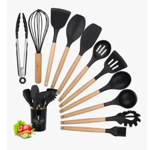 Kit Jogo 12 Utensílios De Cozinha Silicone-bambu 