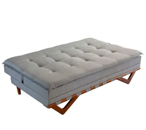 Sofá cama em madeira tecido linho 