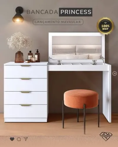 Penteadeira Princess com Espelho e Gavetas