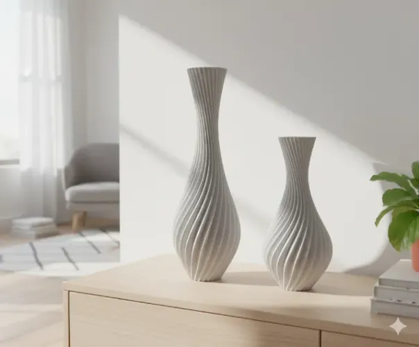 Kit 2 Vasos Decorativos Espiral - Branco (15 cm e 22 cm)