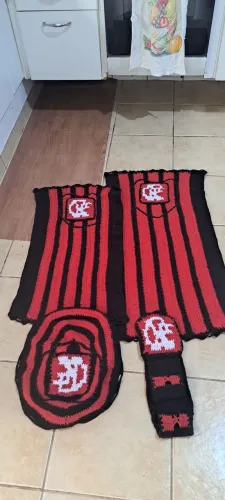 Kit tapete em croché flamengo