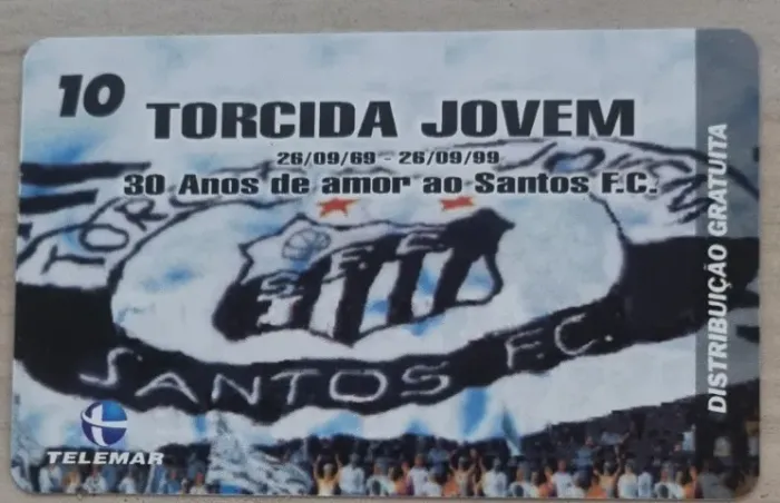 Cartão Telefônico - Torcida Jovem - Santos - Telemar - Tiragem: 5.000