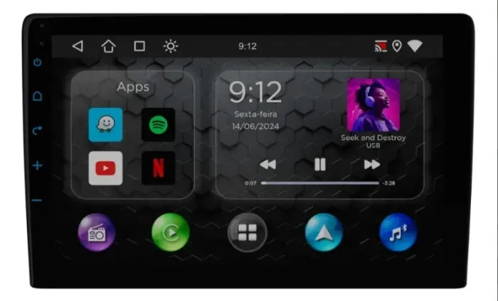 Central Multimídia Android 9 Pol. Faaftech FT-MM-CMA9 2.0 Carplay/A. Auto sem fio