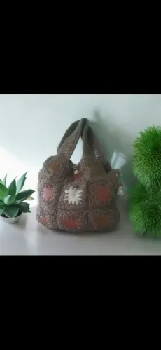 Bolsa couro e crochê