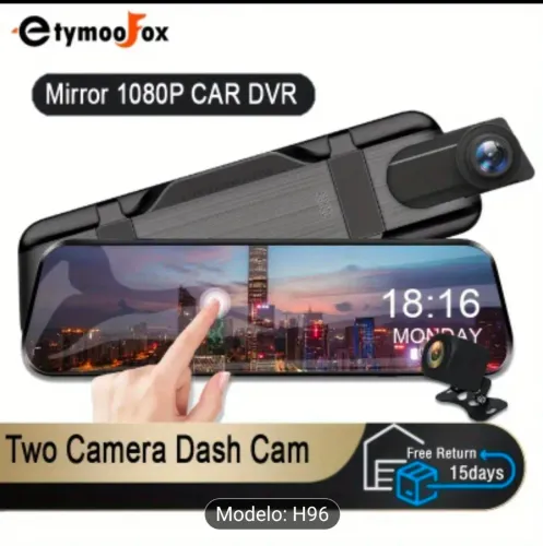 Espelho retrovisor dvr 1080p frontal e 720p traseira