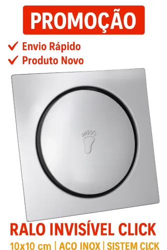 Ralo Invisível Click 10x10cm Quadrado em Aço Inox para Banheiro e Lavabo - Novo