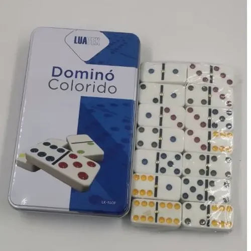 Domino 28 Peças Estojo Em Lata Dominós Double 6 Color Dot Colorido