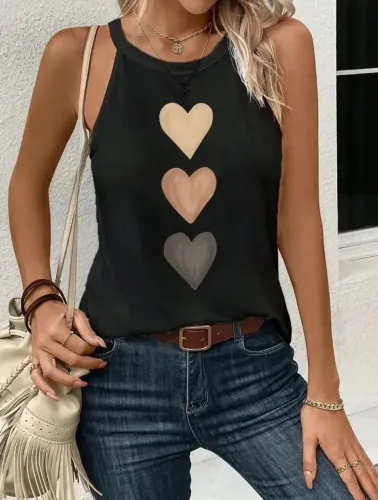 Camiseta feminina com estampa de corações, tamanho M, nova