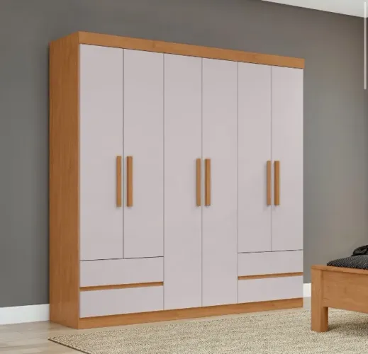 Guarda-Roupa Casal Versatile 6 Portas e 4 Gavetas Amêndoa/Off White