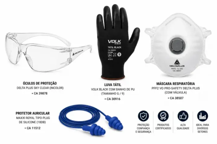 Kit Epi Completo (5 Pares Luva PU + 01 Óculos +01 Máscara PFF2) Com CA