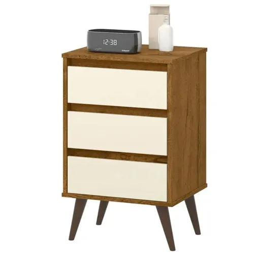 Mesa de Cabeceira Retro Wood com 3 Gavetas  - pronta entrega 