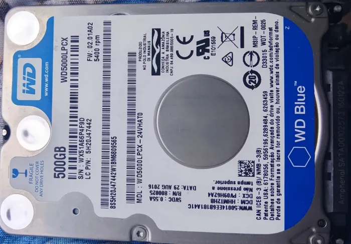 Hd Notebook 2.5 500gb - 5400rpm-wd5000lpcx Western Digital Cor Blue