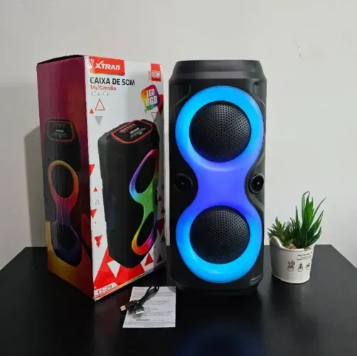 Caixa de som Bluetooth Portátil com Led RGB Novo