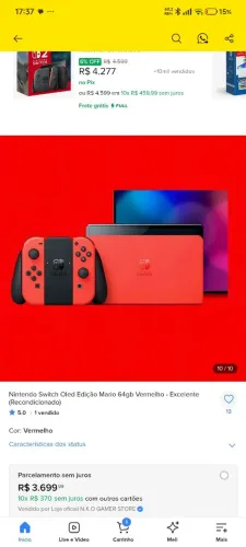 Nintendo Switch OLED edição especial Mario desbloqueado 128 gb