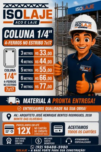 Coluna Pronta 1/4" ( Produzimos os Tamanhos Padrão e Sob Medida )