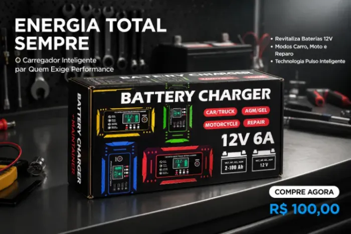 Carregador de Bateria Inteligente 12V Bivolt com Display Digital