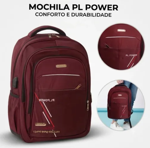 Mochila PL Power Vermelho Vinho Modelo Definido Para Quem Busca Estilo e Conforto -Confira