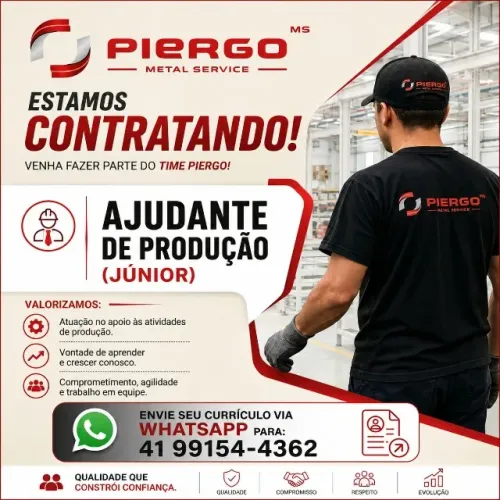 AJUDANTE DE PRODUÇÃO COM EXPERIÊNCIA EM PONTE ROLANTE.