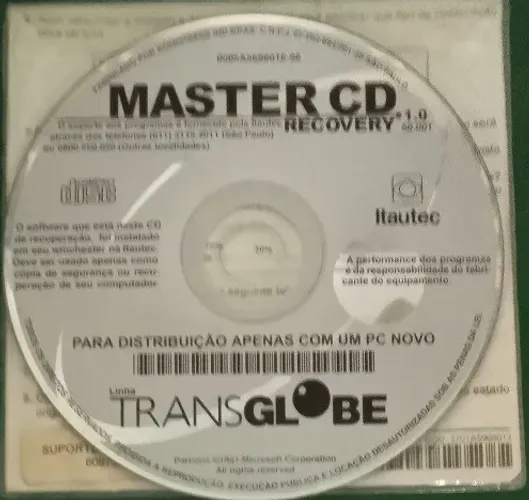 Master CD Recovery 1.0 - Transglobe - Itautec - WIN 98 - Raridade