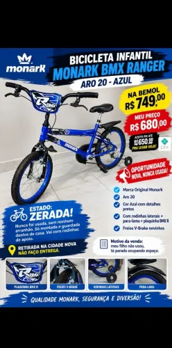 Bicicleta Infantil Monark BMX Ranger Aro 20 - Cor Azul