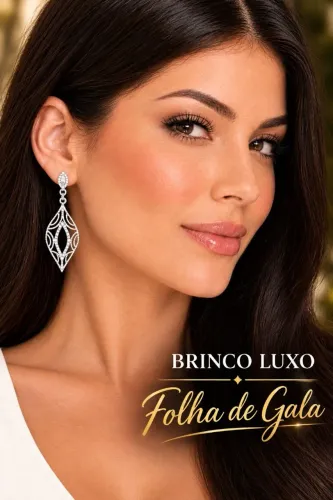 Brinco Luxo Folha de Gala com 10 Camadas de Ouro Branco