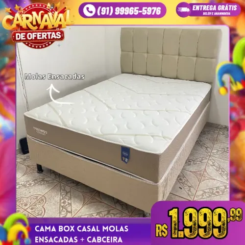 Cama Box Casal Molas Ensacadas + Cabeceira Oferta Imperdível 
