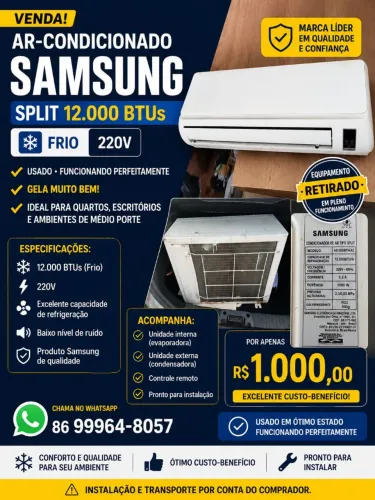 Ar-Condicionado Split Samsung 12.000 BTUs Frio 220V - Funcionando Perfeitamente
