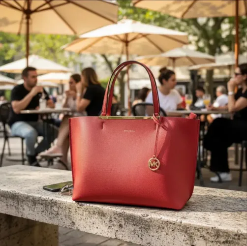 Bolsa Michael Kors Evelyn Large Tote Couro Crimson - Vermelha Original