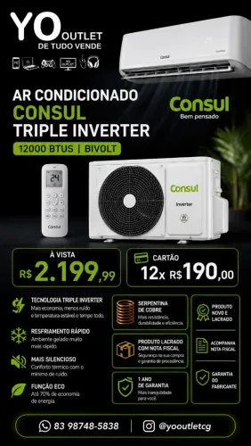 Ar condicionado Consul Triple Inverter 12000btus bivolt, lacrado, nf e garantia