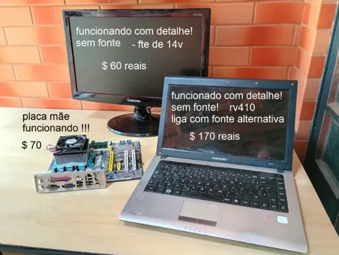 Notebook Detalhe monitor placa mãe funcionando