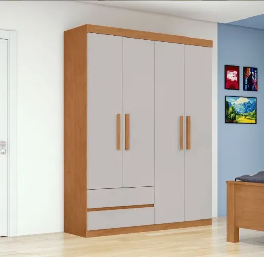 Guarda-Roupa Compacto Versatile 4 Portas e 2 Gavetas Amêndoa/Off White