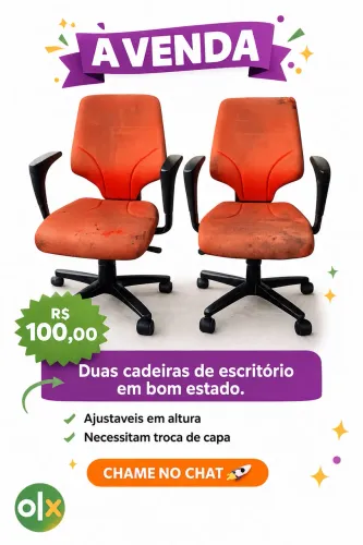 2 Cadeiras de Escritório Giratórias com Regulagem de Altura
