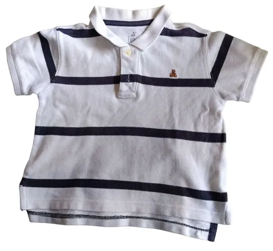 Camisa Polo Infantil GAP Listrada Branca/Marinho c/ Ursinho - Tam. 2 Anos