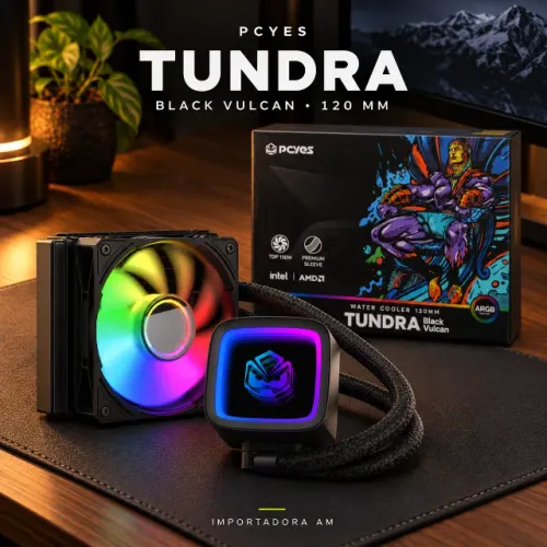 Water Cooler PCYES Tundra Black Vulcan 120mm ARGB ? Refrigeração e Estilo para Seu PC