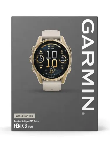 Gold: Garmin Fenix 8 47mm AMOLED Sapphire Gold - Creme - Novo Lacrado