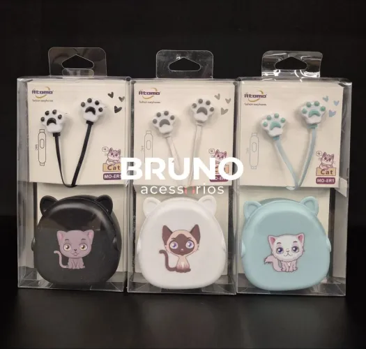 Fone de ouvido com fio patinha de gato - inclui Estojo Personalizado 
