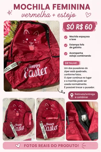? Mochila feminina vermelha + estojo ? R$ 60