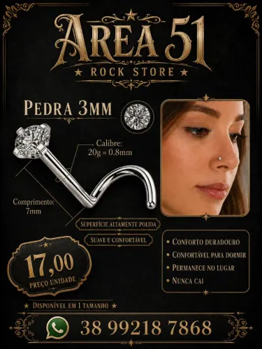 Piercing nariz nostril aço cirúrgico pedra G