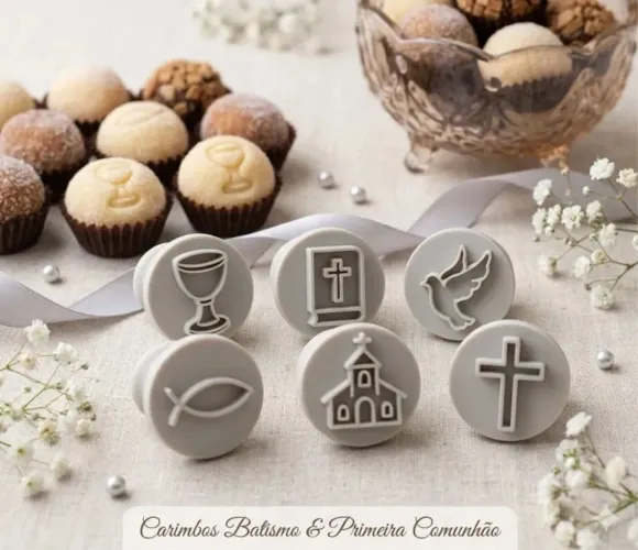 Kit 6 carimbos para docinhos batismo e comunhão 
