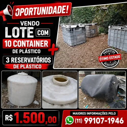 Lote com container e reservatório de plástico