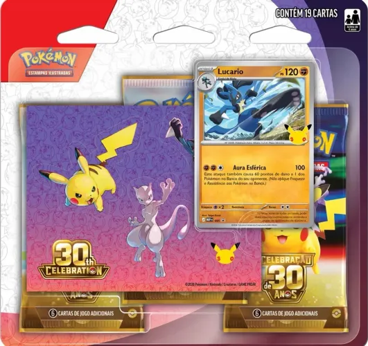 Pokémon Celebração 30 ANOS - Blister Triplo Com adesivo Lucario