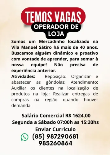 Operador de Loja Vila Manoel Satiro