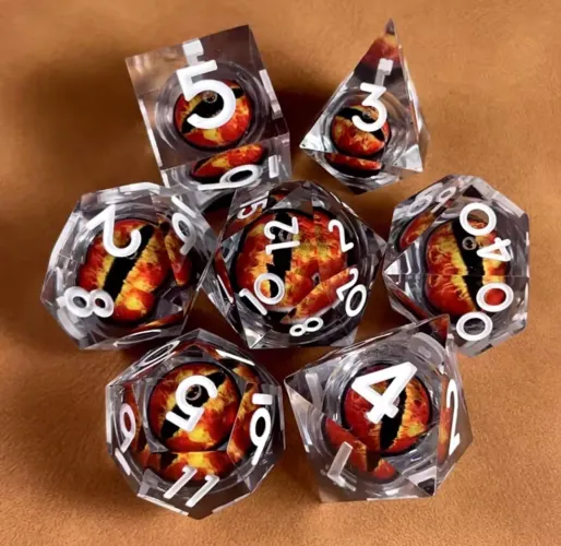 Kit de dados - Olhos de dragão - Cinza e vermelho