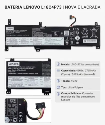 Bateria Lenovo L18C4P73 - Nova e Lacrada / Alta Qualidade
