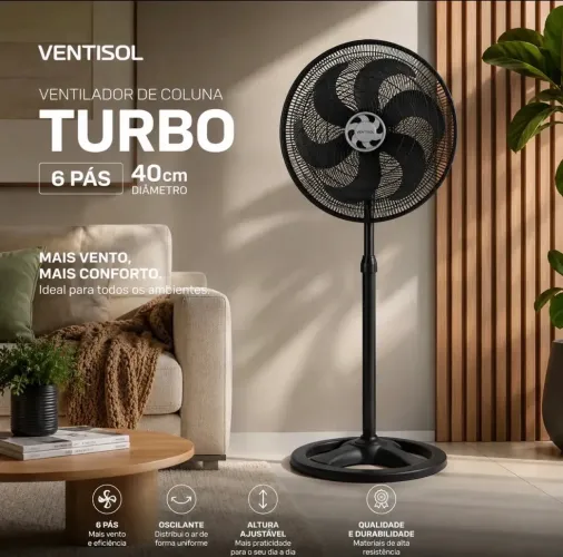 Ventilador de Coluna Ventisol Turbo 6 Pás 40cm Preto