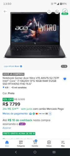 NOTEBOOK GAMER ACER NITRO